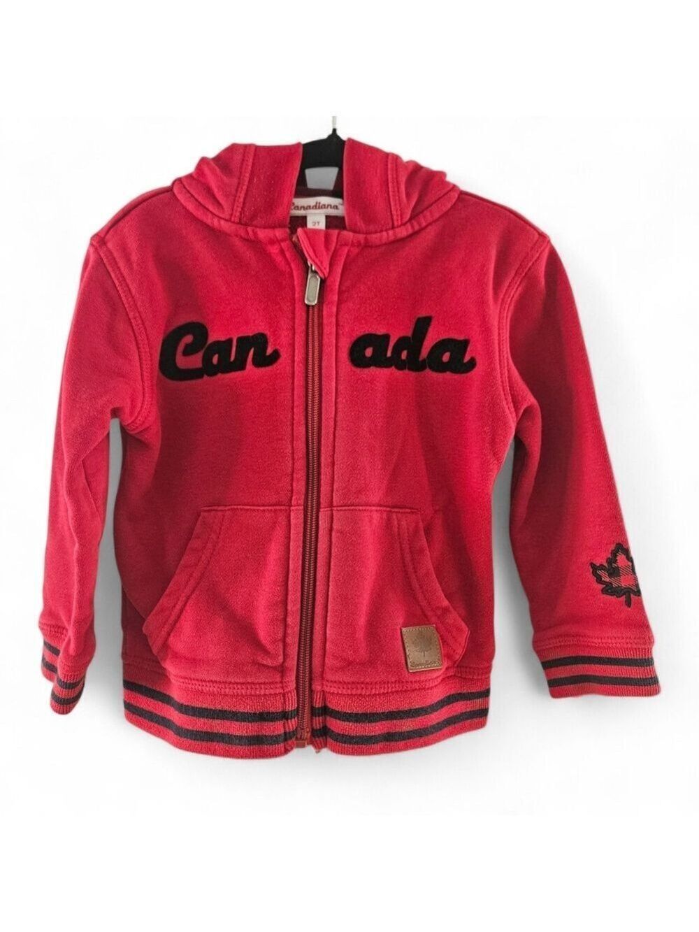 5/$25 Canadiana Toddler Hoodie Jacket Size 2T Red Full Zip Canada